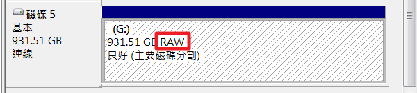 硬碟被標記為raw