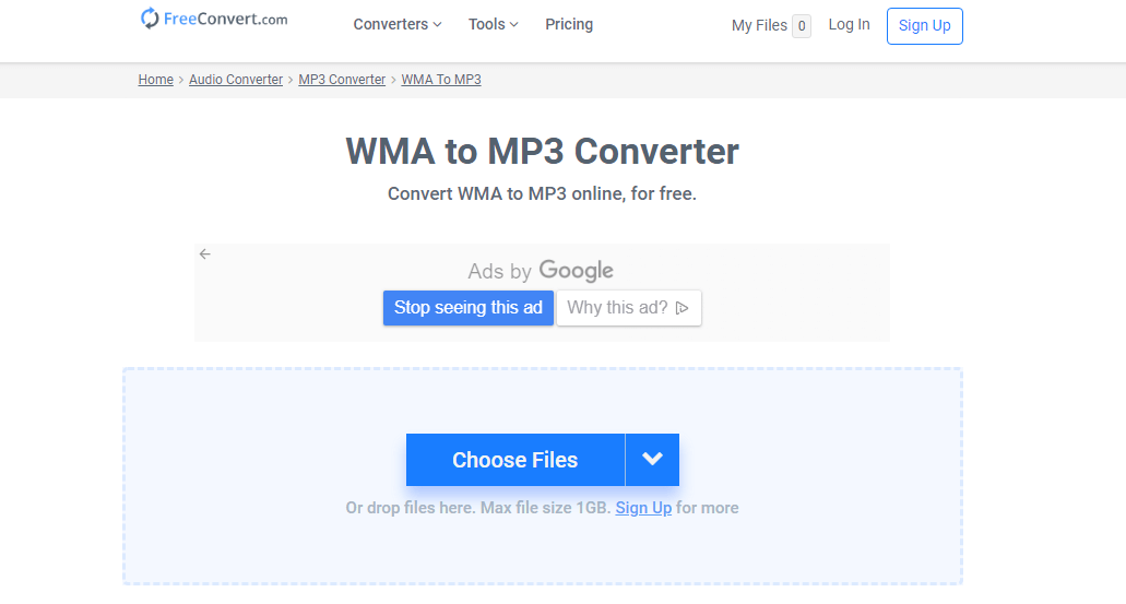 使用FreeConvert.com在線工具將WMA轉為MP3