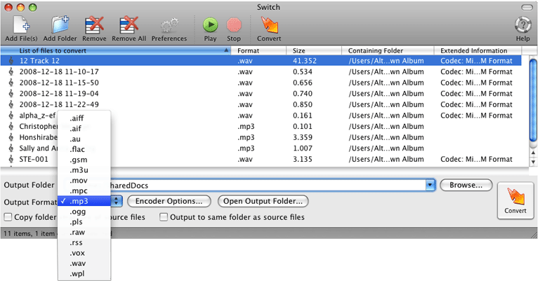 在“Output Format”中選擇要轉換的[OGG]格式,在“Output Folder”中選擇匯出檔案的保存位址。最後,點選[Convert]開始轉換音訊格式