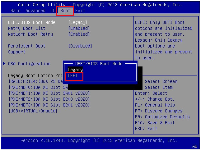 選擇並切換到[Boot]選項卡，在[UEFI/BIOS Boot Mode]選項中選擇[UEFI]。保存當前更改並退離BIOS
