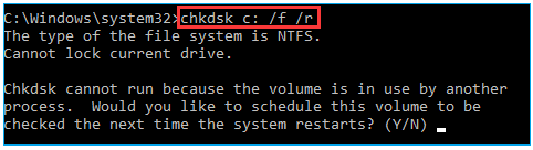 輸入命令[chkdsk C： /f /r]，並按[Enter]鍵