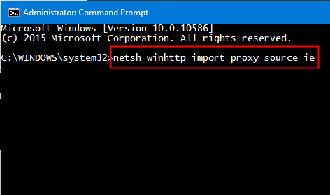 命令提示字元中輸入《netsh winhttp import proxy source=ie》命令