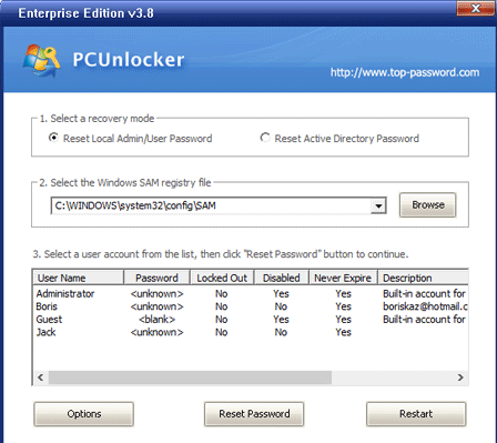 PCUnlocker 是另一個強大的 WinPE 啟動盤工具